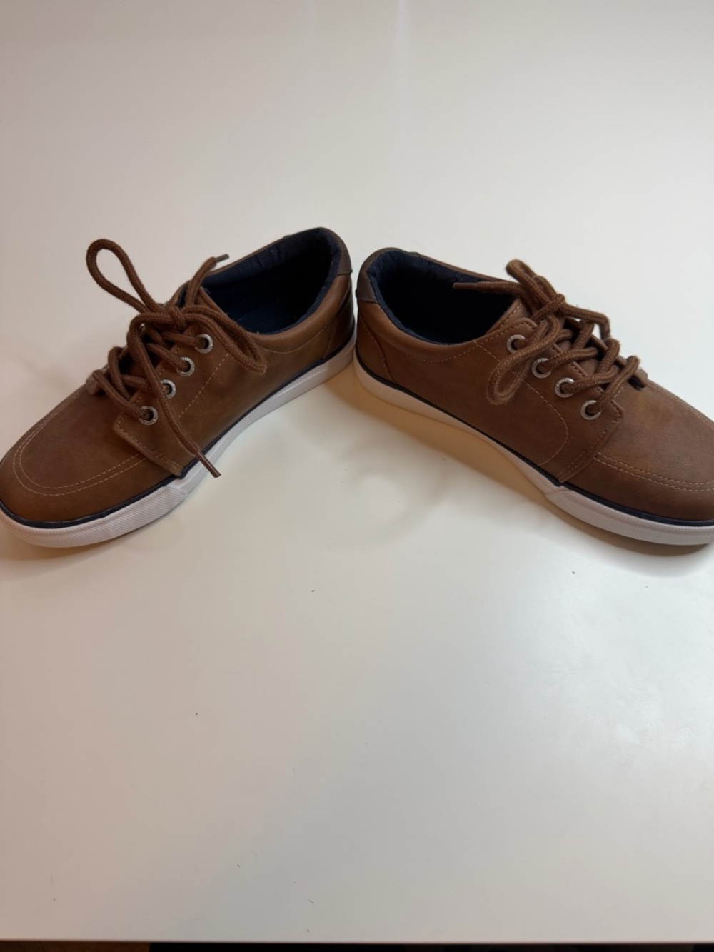 Nautica Tan Lace-Up Kids Dress Sneakers with White Sole - Picture 2 of 6